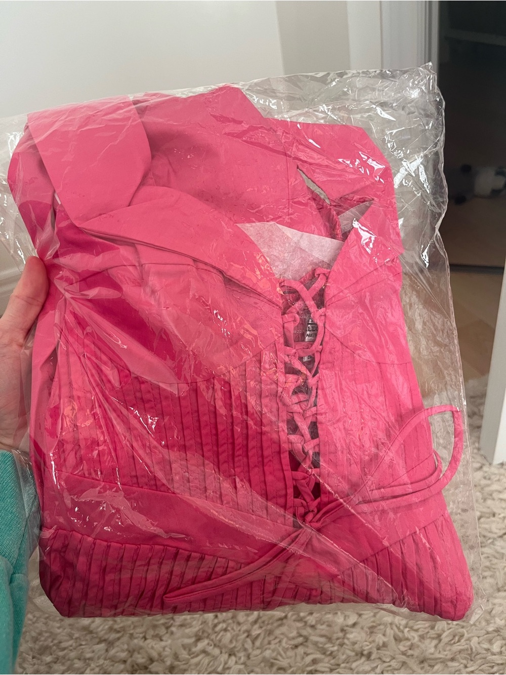 Hello Molly Hot Pink Off-Shoulder Lace-Up Mini Dress - Picture 2 of 2